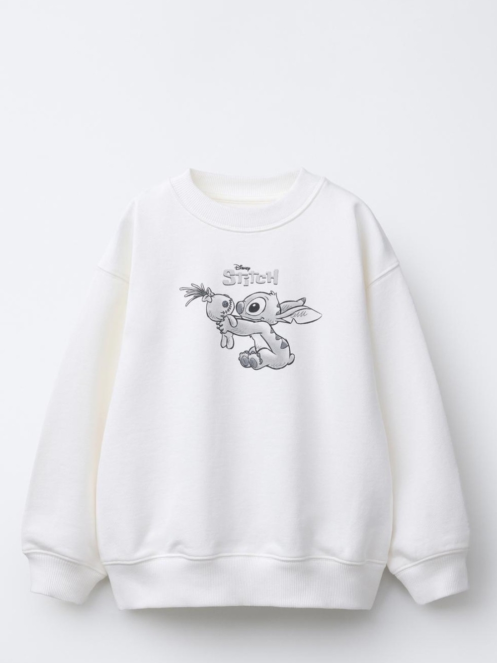 Zara White Crewneck Sweatshirt with Stitch Graphic